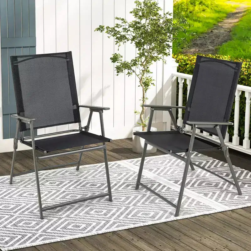 Lot de 4 chaises pliantes de jardin Costway avec accoudoirs en métal, coloris noir/gris/blanc