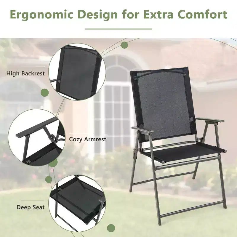 Lot de 4 chaises pliantes de jardin Costway avec accoudoirs en métal, coloris noir/gris/blanc