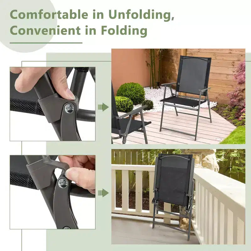 Lot de 4 chaises pliantes de jardin Costway avec accoudoirs en métal, coloris noir/gris/blanc
