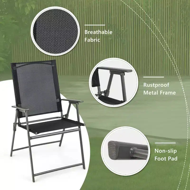 Lot de 4 chaises pliantes de jardin Costway avec accoudoirs en métal, coloris noir/gris/blanc