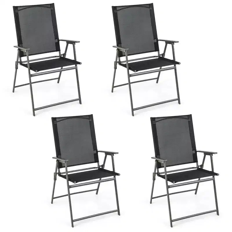 Costway 4pcs Patio Folding Portable Dining Chairs Metal Frame Armrests Garden Black/Grey/White