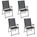 Costway 4pcs Patio Folding Portable Dining Chairs Metal Frame Armrests Garden Black/Grey/White