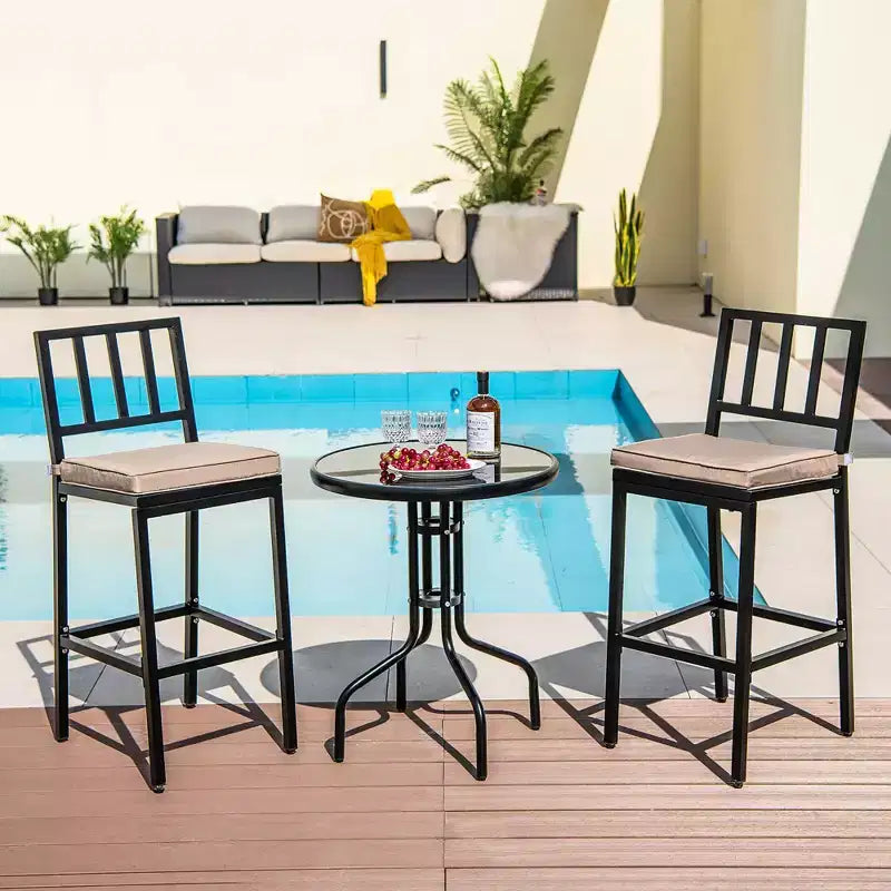 Costway Lot de 2 tabourets de bar en métal pour patio, chaises de salle à manger d'extérieur hauteur bar avec coussin