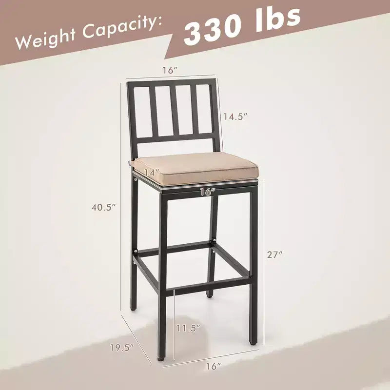 Costway Lot de 2 tabourets de bar en métal pour patio, chaises de salle à manger d'extérieur hauteur bar avec coussin