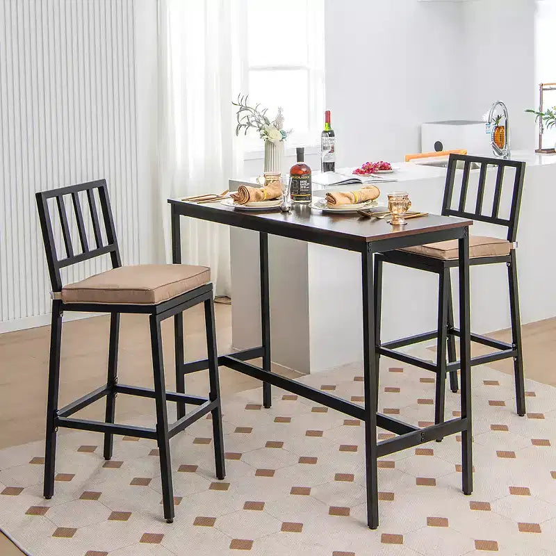 Costway Lot de 2 tabourets de bar en métal pour patio, chaises de salle à manger d'extérieur hauteur bar avec coussin