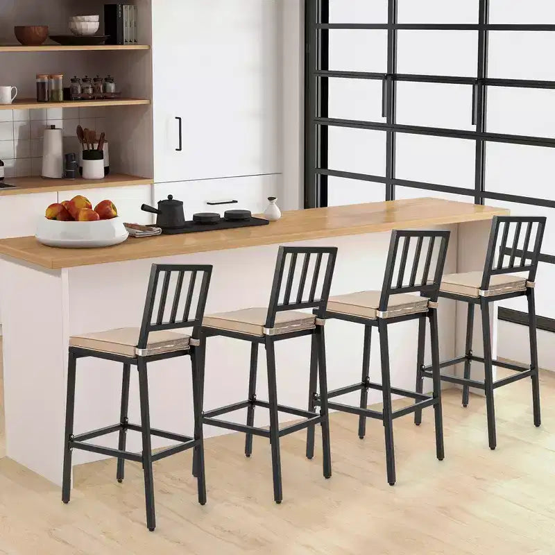 Costway Lot de 2 tabourets de bar en métal pour patio, chaises de salle à manger d'extérieur hauteur bar avec coussin