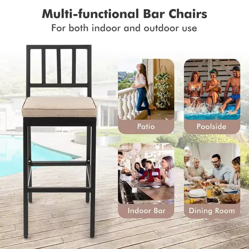 Costway Lot de 2 tabourets de bar en métal pour patio, chaises de salle à manger d'extérieur hauteur bar avec coussin