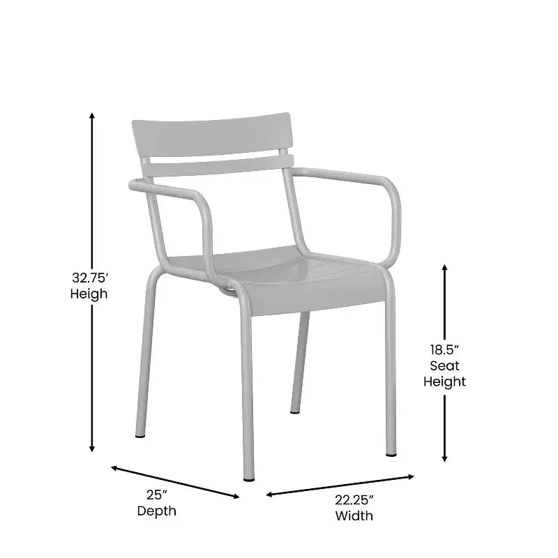 Chaise de salle à manger empilable Emma and Oliver en acier revêtu par poudre avec accoudoirs et dossier à 2 lattes pour l'intérieur et l'extérieur