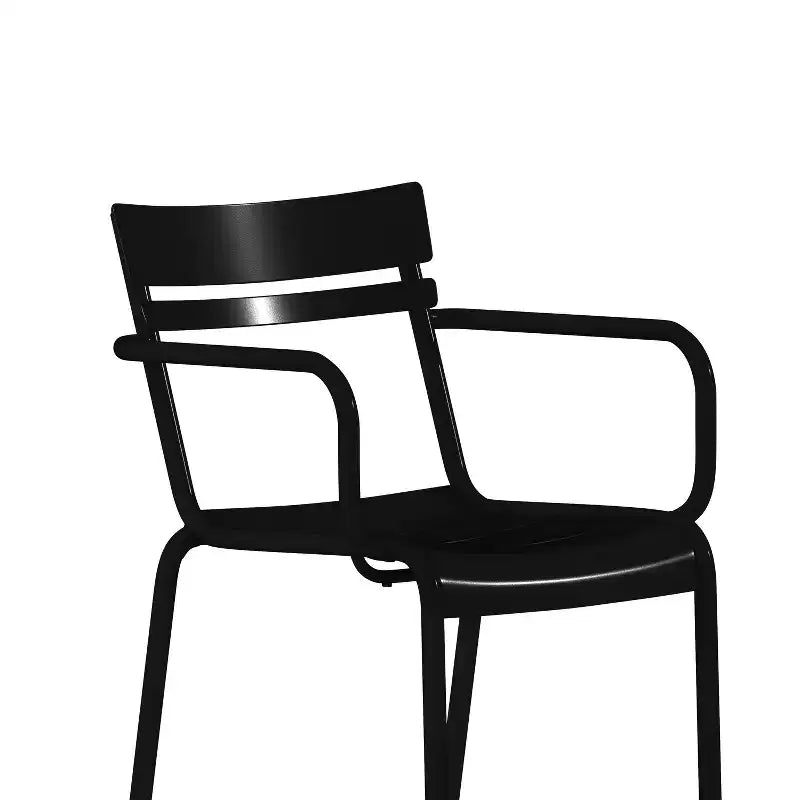 Chaise de salle à manger empilable Emma and Oliver en acier revêtu par poudre avec accoudoirs et dossier à 2 lattes pour l'intérieur et l'extérieur