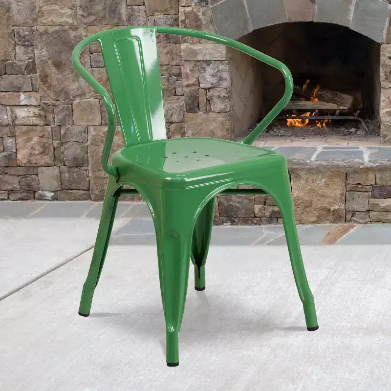 Chaise Emma et Oliver avec accoudoirs, en métal, qualité commerciale, lot de 4, pour l'intérieur et l'extérieur