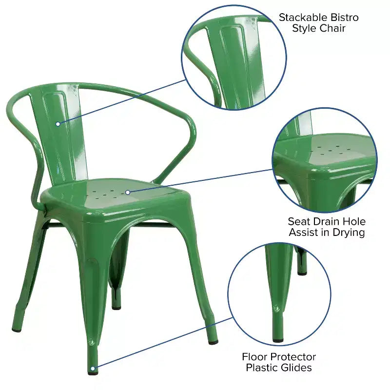 Chaise Emma et Oliver avec accoudoirs, en métal, qualité commerciale, lot de 4, pour l'intérieur et l'extérieur