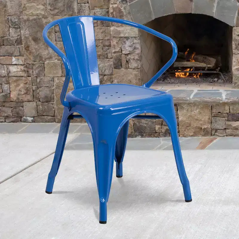 Chaise Emma et Oliver avec accoudoirs, en métal, qualité commerciale, lot de 4, pour l'intérieur et l'extérieur