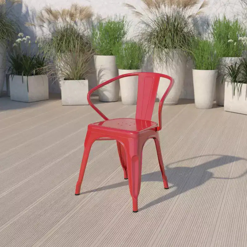 Chaise Emma et Oliver avec accoudoirs, en métal, qualité commerciale, lot de 4, pour l'intérieur et l'extérieur