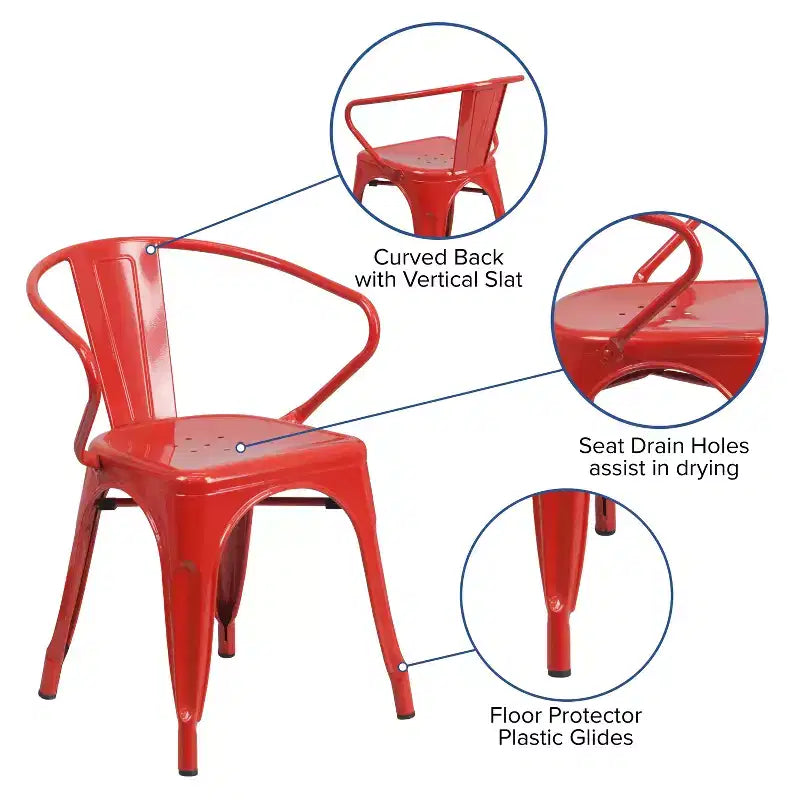 Chaise Emma et Oliver avec accoudoirs, en métal, qualité commerciale, lot de 4, pour l'intérieur et l'extérieur