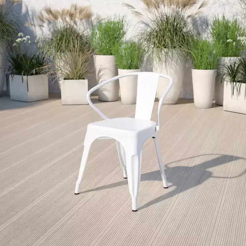 Chaise Emma et Oliver avec accoudoirs, en métal, qualité commerciale, lot de 4, pour l'intérieur et l'extérieur
