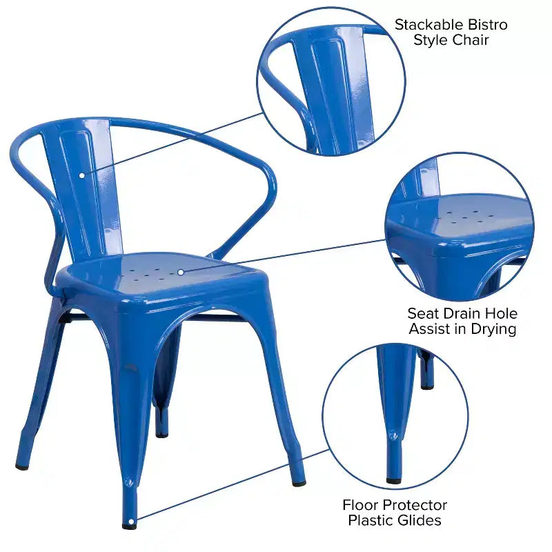 Chaise Emma et Oliver avec accoudoirs, en métal, qualité commerciale, lot de 4, pour l'intérieur et l'extérieur