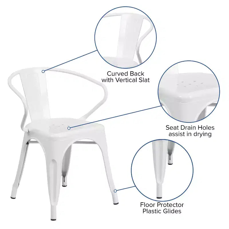 Chaise Emma et Oliver avec accoudoirs, en métal, qualité commerciale, lot de 4, pour l'intérieur et l'extérieur