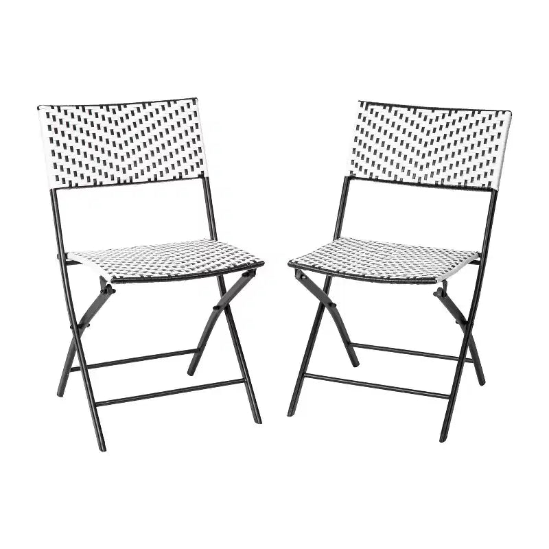 Emma & Oliver Lot de deux chaises de bistrot pliantes Ciel en rotin PE avec cadres en métal pour utilisation intérieure et extérieure