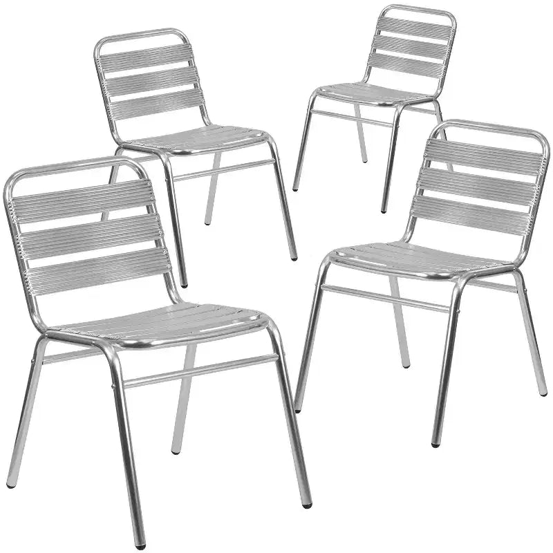 Emma and Oliver 4 Pack Commercial Metal Indoor-Outdoor Restaurant Stack Chair - Triple Slat Back