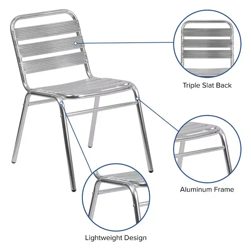 Emma et Oliver - Chaise empilable commerciale en métal pour restaurant, intérieur-extérieur, lot de 4 - Dossier à triple barreau