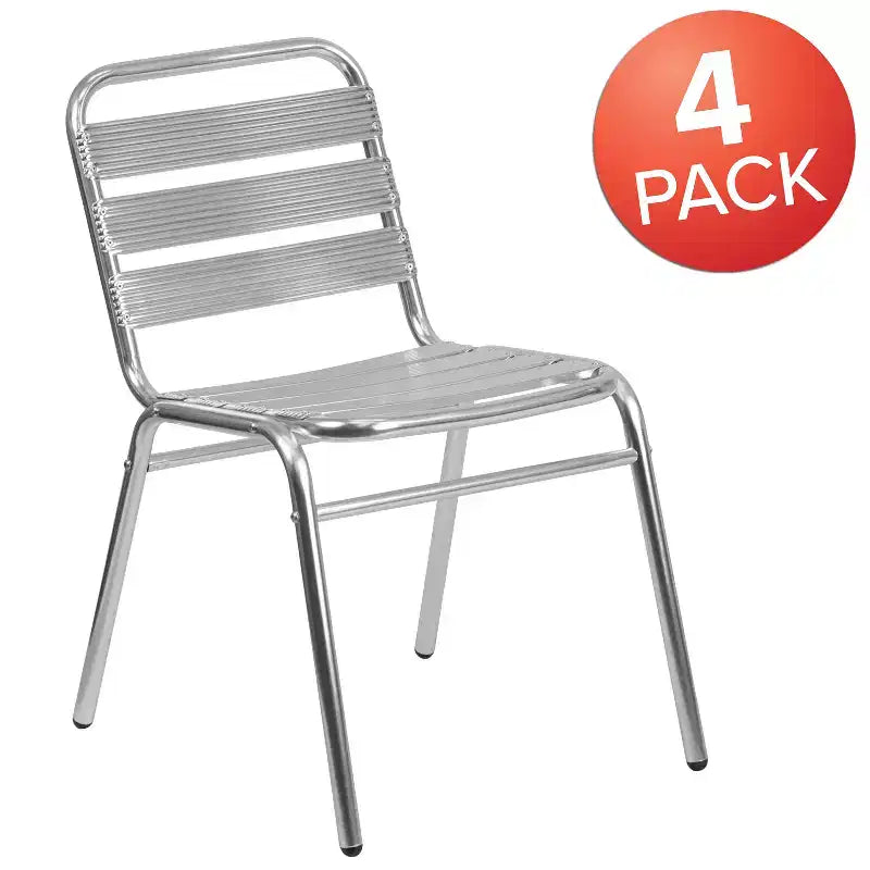 Emma et Oliver - Chaise empilable commerciale en métal pour restaurant, intérieur-extérieur, lot de 4 - Dossier à triple barreau