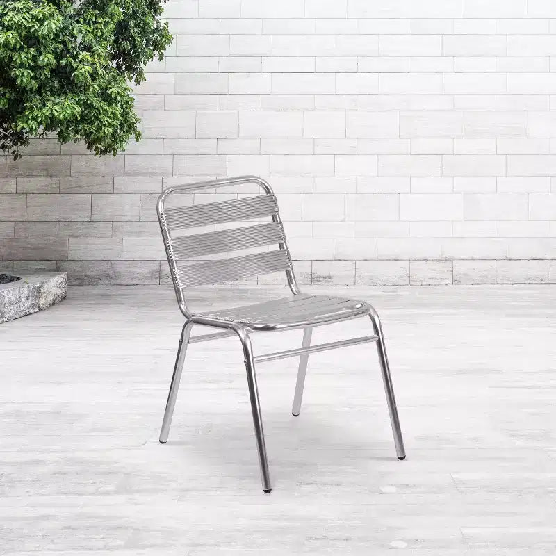 Emma et Oliver - Chaise empilable commerciale en métal pour restaurant, intérieur-extérieur, lot de 4 - Dossier à triple barreau