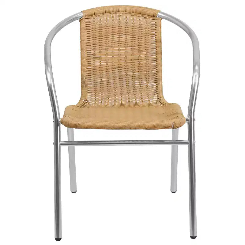 Chaise empilable Emma et Oliver, pack de 4, en aluminium et rotin, pour restaurant, intérieur-extérieur, usage commercial