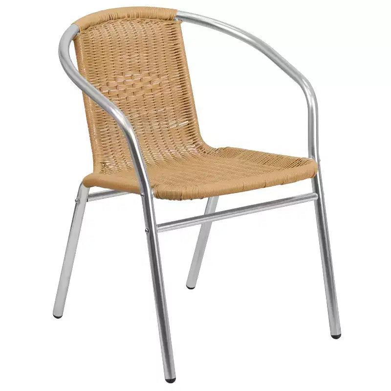 Chaise empilable Emma et Oliver, pack de 4, en aluminium et rotin, pour restaurant, intérieur-extérieur, usage commercial