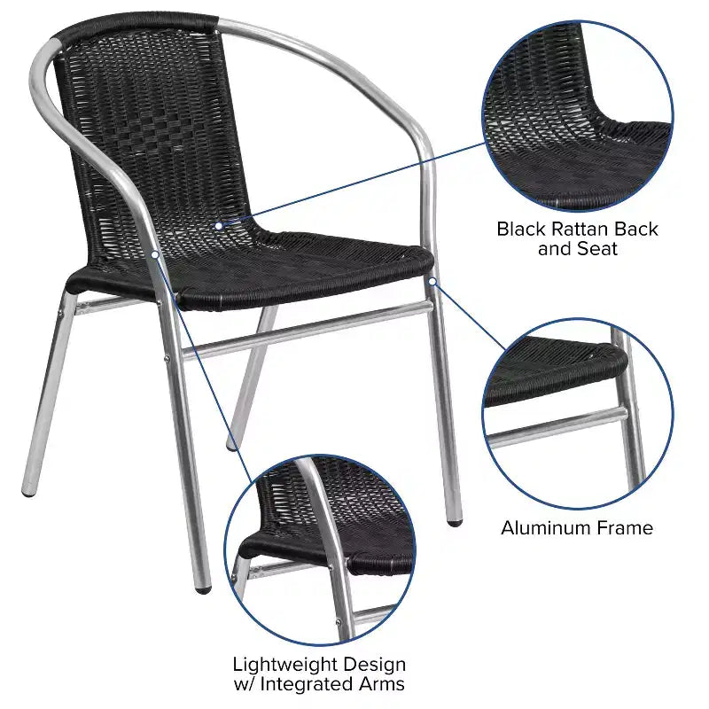 Chaise empilable Emma et Oliver, pack de 4, en aluminium et rotin, pour restaurant, intérieur-extérieur, usage commercial