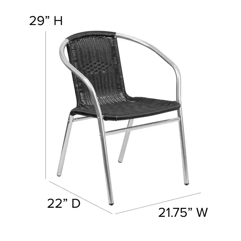Chaise empilable Emma et Oliver, pack de 4, en aluminium et rotin, pour restaurant, intérieur-extérieur, usage commercial
