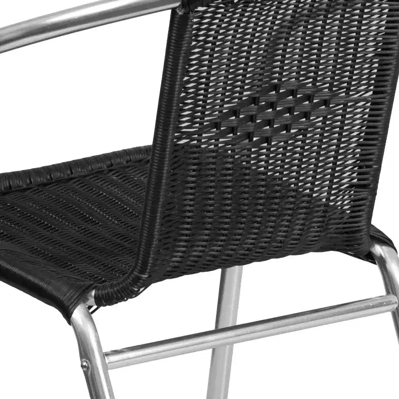 Chaise empilable Emma et Oliver, pack de 4, en aluminium et rotin, pour restaurant, intérieur-extérieur, usage commercial