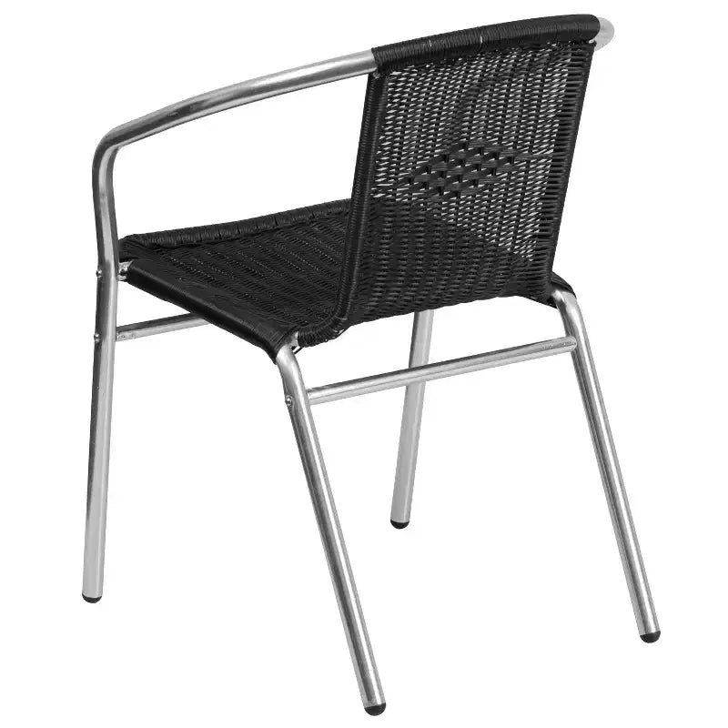 Chaise empilable Emma et Oliver, pack de 4, en aluminium et rotin, pour restaurant, intérieur-extérieur, usage commercial
