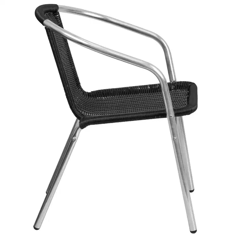 Chaise empilable Emma et Oliver, pack de 4, en aluminium et rotin, pour restaurant, intérieur-extérieur, usage commercial
