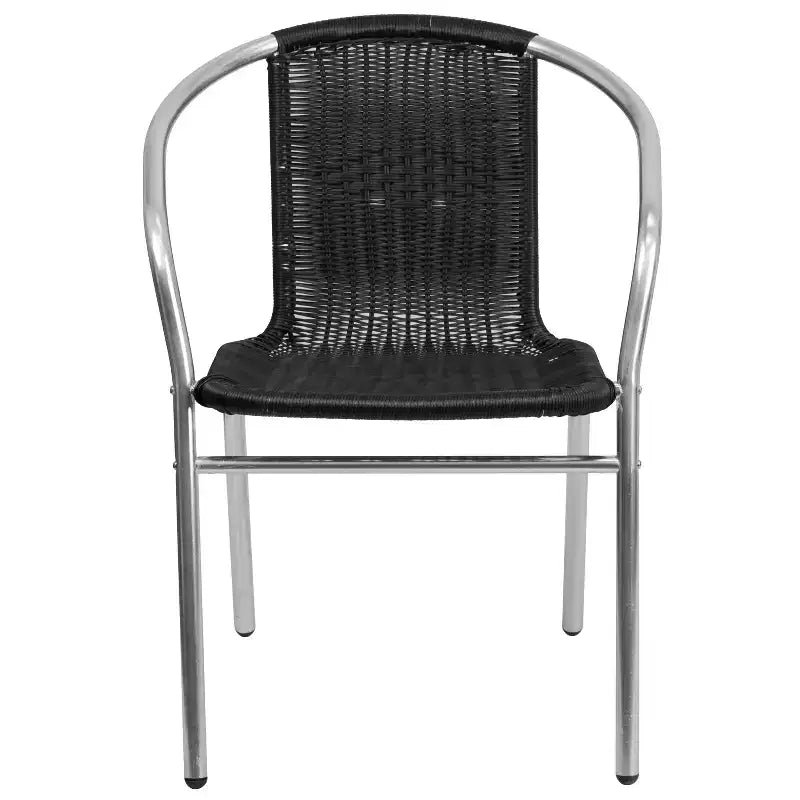Chaise empilable Emma et Oliver, pack de 4, en aluminium et rotin, pour restaurant, intérieur-extérieur, usage commercial