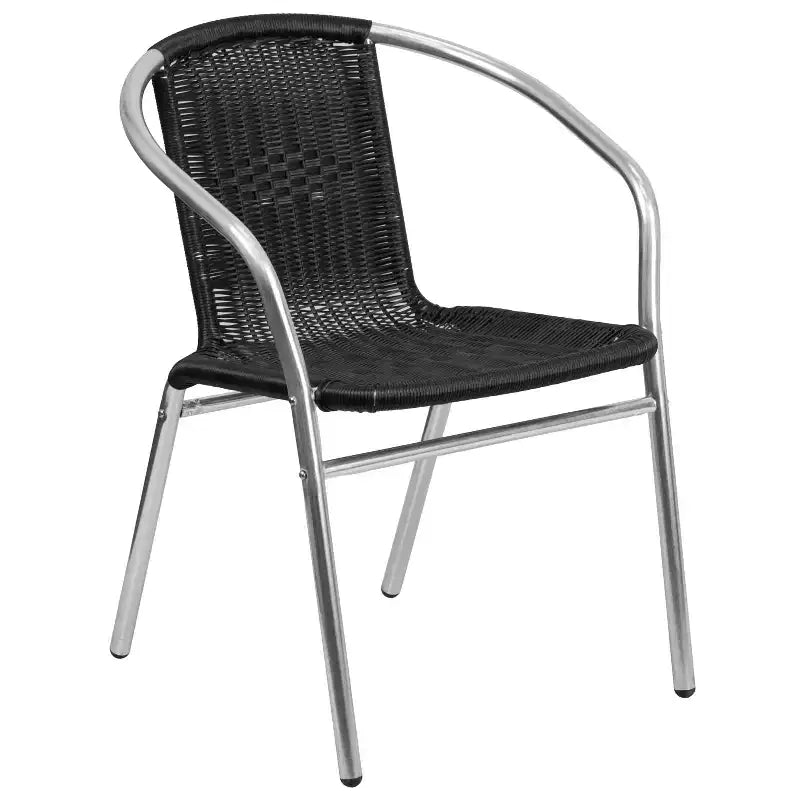 Chaise empilable Emma et Oliver, pack de 4, en aluminium et rotin, pour restaurant, intérieur-extérieur, usage commercial