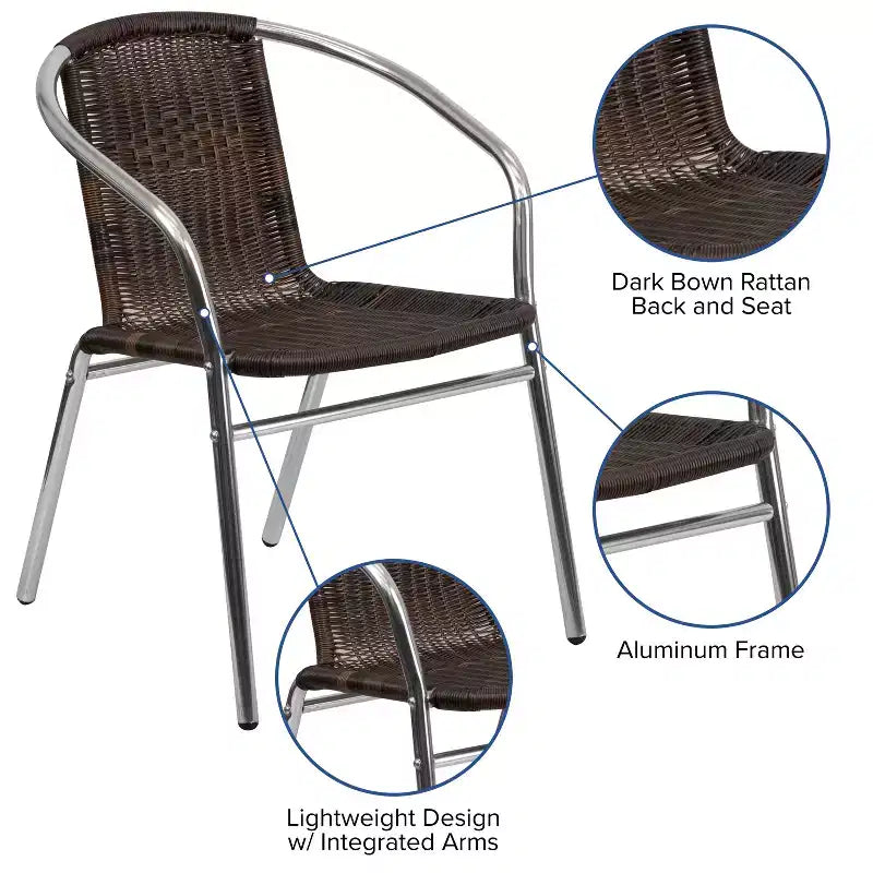 Chaise empilable Emma et Oliver, pack de 4, en aluminium et rotin, pour restaurant, intérieur-extérieur, usage commercial