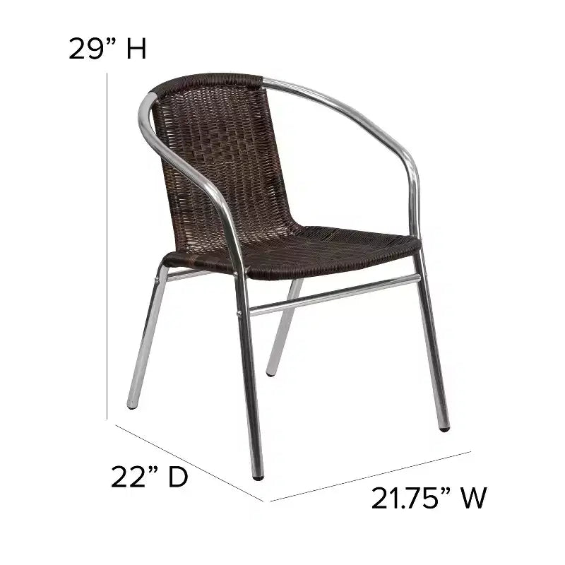 Chaise empilable Emma et Oliver, pack de 4, en aluminium et rotin, pour restaurant, intérieur-extérieur, usage commercial