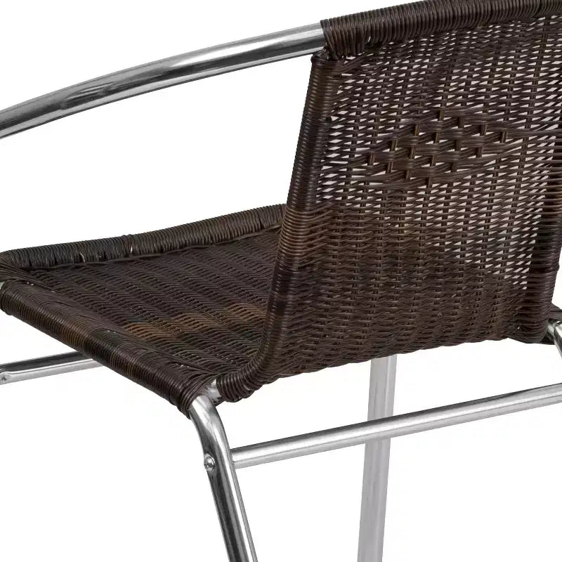 Chaise empilable Emma et Oliver, pack de 4, en aluminium et rotin, pour restaurant, intérieur-extérieur, usage commercial