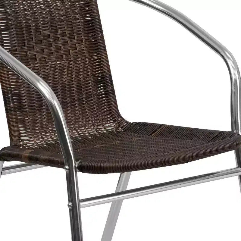 Chaise empilable Emma et Oliver, pack de 4, en aluminium et rotin, pour restaurant, intérieur-extérieur, usage commercial
