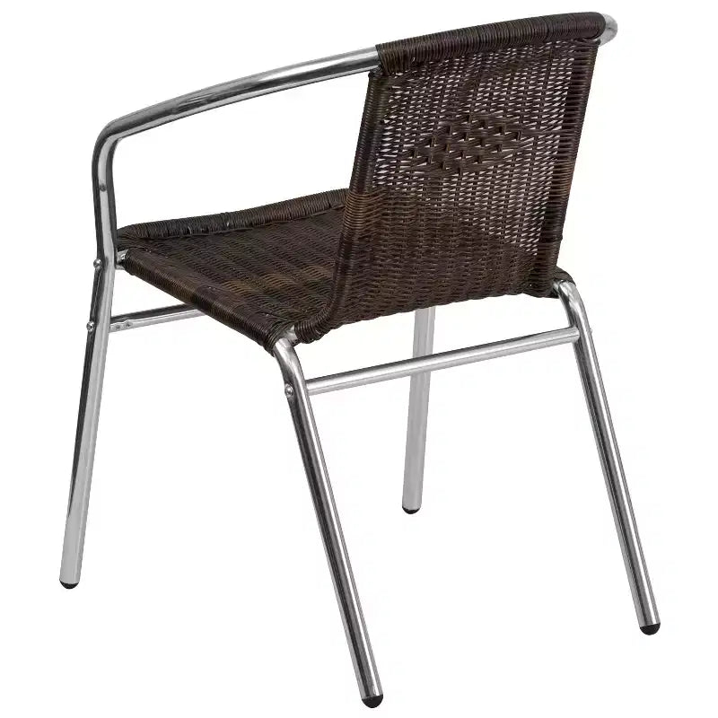 Chaise empilable Emma et Oliver, pack de 4, en aluminium et rotin, pour restaurant, intérieur-extérieur, usage commercial