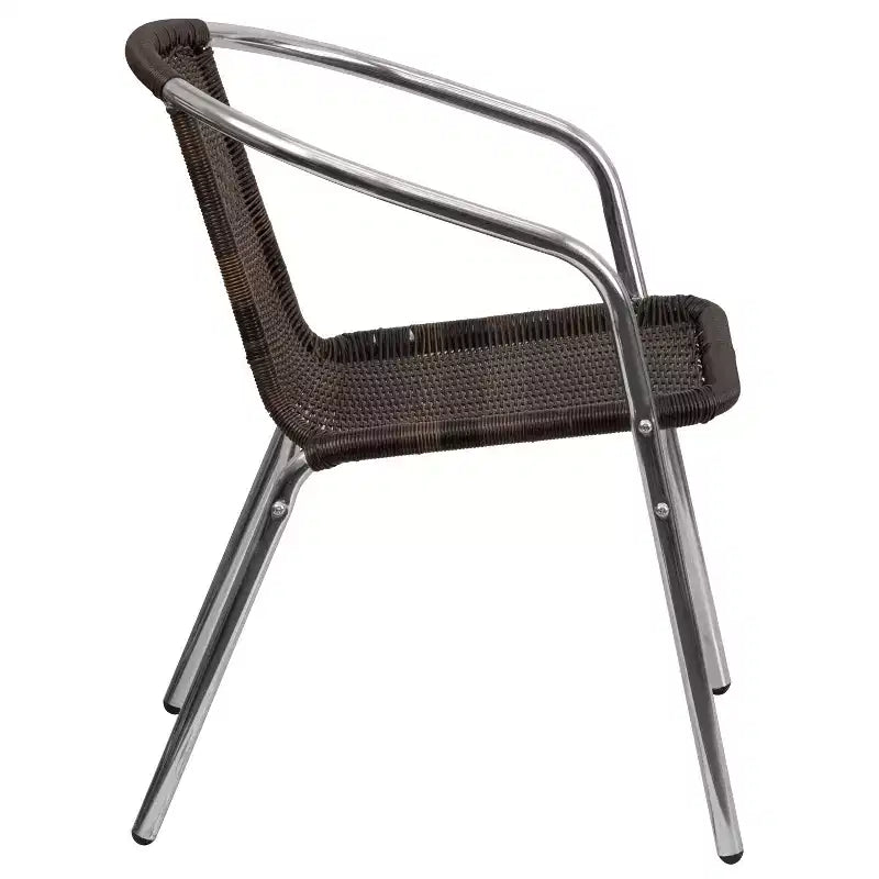 Chaise empilable Emma et Oliver, pack de 4, en aluminium et rotin, pour restaurant, intérieur-extérieur, usage commercial