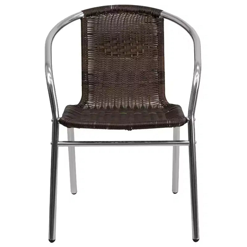 Chaise empilable Emma et Oliver, pack de 4, en aluminium et rotin, pour restaurant, intérieur-extérieur, usage commercial