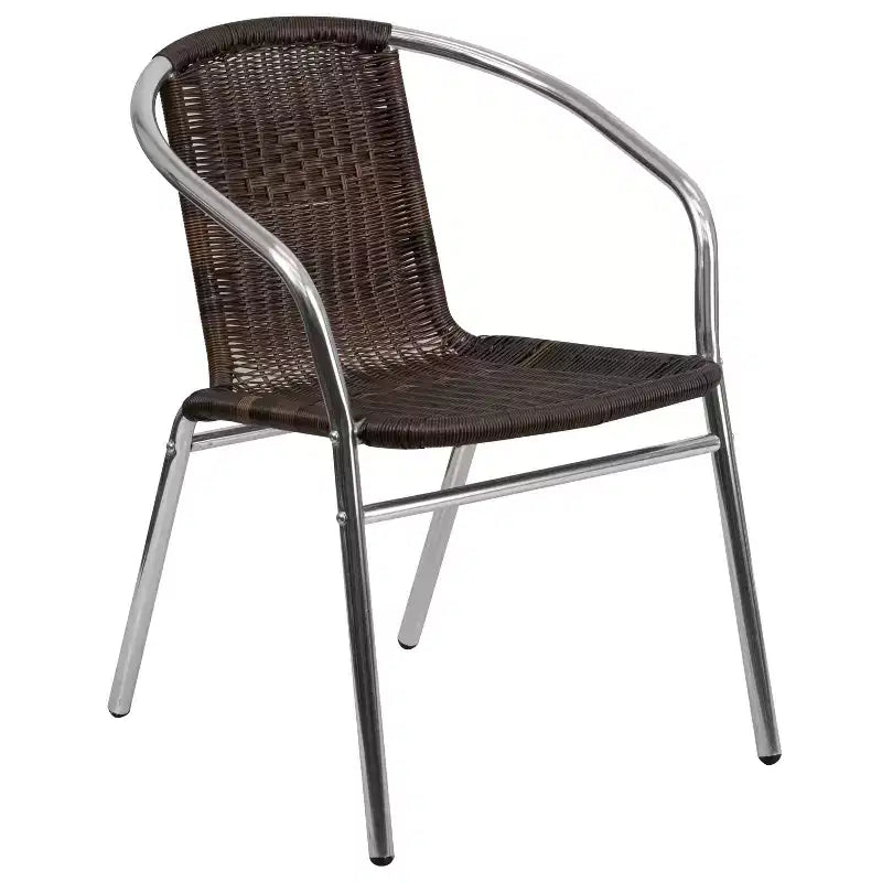 Chaise empilable Emma et Oliver, pack de 4, en aluminium et rotin, pour restaurant, intérieur-extérieur, usage commercial