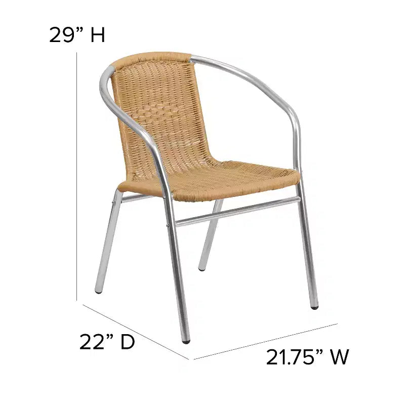 Chaise empilable Emma et Oliver, pack de 4, en aluminium et rotin, pour restaurant, intérieur-extérieur, usage commercial