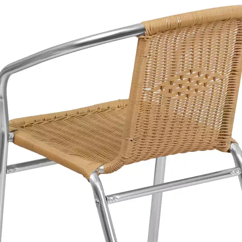 Chaise empilable Emma et Oliver, pack de 4, en aluminium et rotin, pour restaurant, intérieur-extérieur, usage commercial