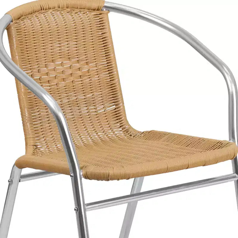 Chaise empilable Emma et Oliver, pack de 4, en aluminium et rotin, pour restaurant, intérieur-extérieur, usage commercial