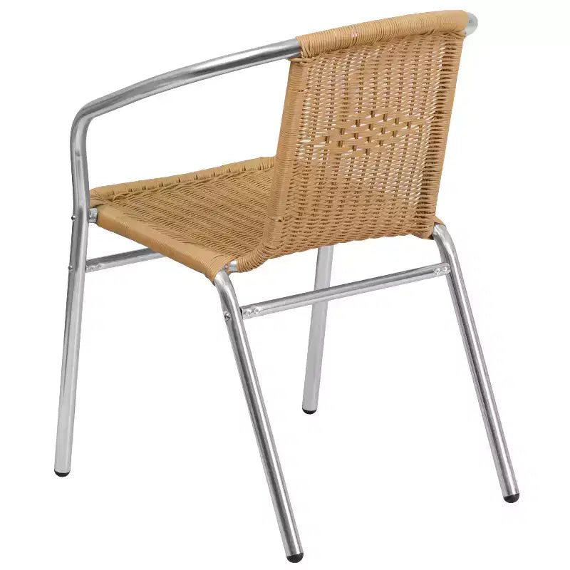 Chaise empilable Emma et Oliver, pack de 4, en aluminium et rotin, pour restaurant, intérieur-extérieur, usage commercial