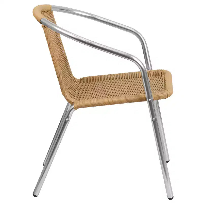 Chaise empilable Emma et Oliver, pack de 4, en aluminium et rotin, pour restaurant, intérieur-extérieur, usage commercial