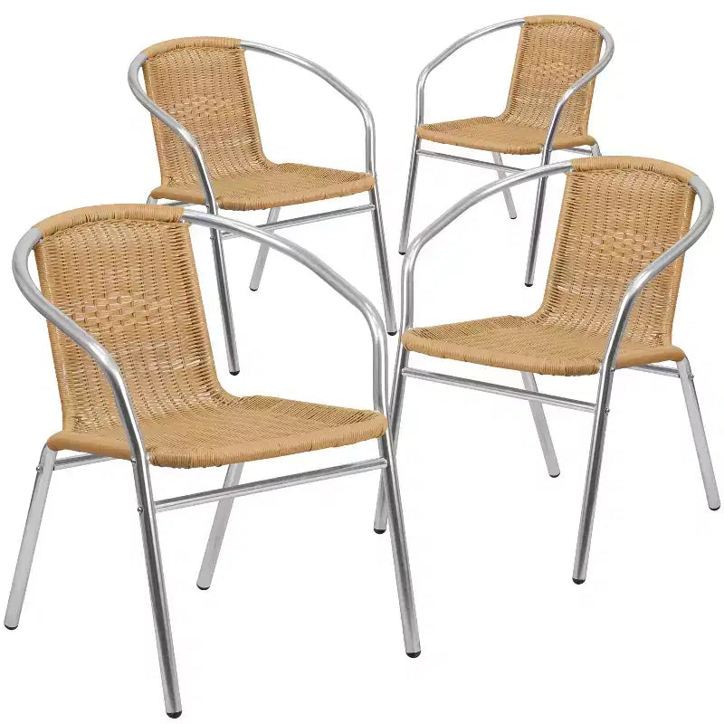 Chaise empilable Emma et Oliver, pack de 4, en aluminium et rotin, pour restaurant, intérieur-extérieur, usage commercial