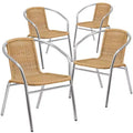 Chaise empilable Emma et Oliver, pack de 4, en aluminium et rotin, pour restaurant, intérieur-extérieur, usage commercial
